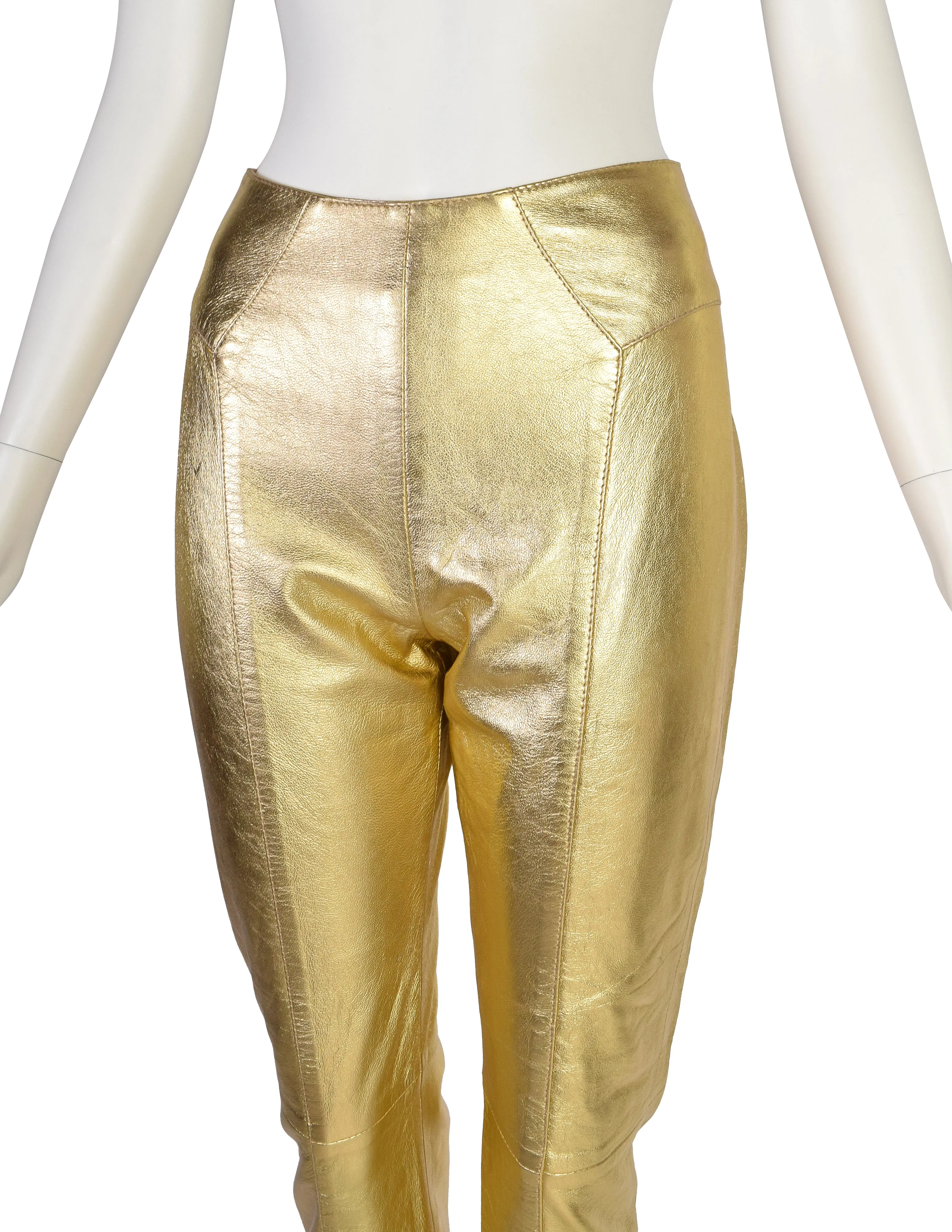 Michael Hoban North Beach Leather Vintage High Waist Metallic Gold Leather Pants