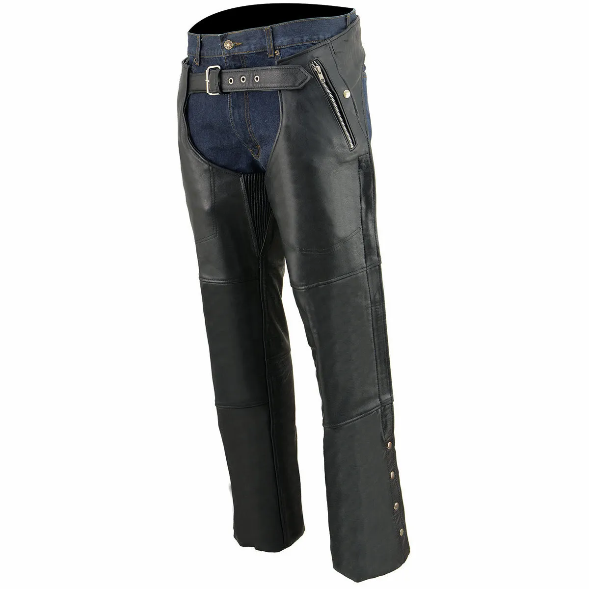 Milwaukee Leather Chaps for Men's Black Leather 4-Pockets - Snap Out Thermal Lined Motorcycle Riders Chap - SH1191C