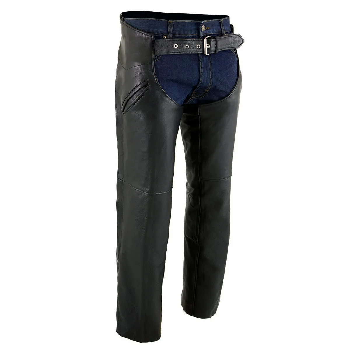 Milwaukee Leather Chaps for Men's Black Premium Leather Motorcycle Chaps w/ Snap Out Thermal Liner-Slash Pocket-ML1103