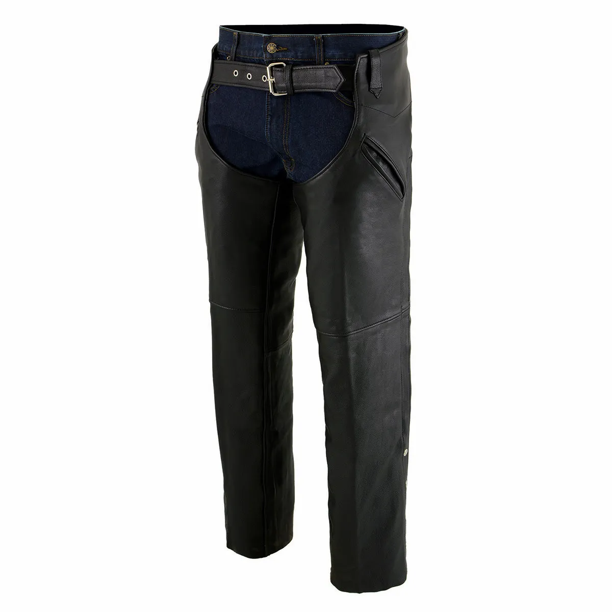 Milwaukee Leather Chaps for Men's Black Premium Leather Motorcycle Chaps w/ Snap Out Thermal Liner-Slash Pocket-ML1103