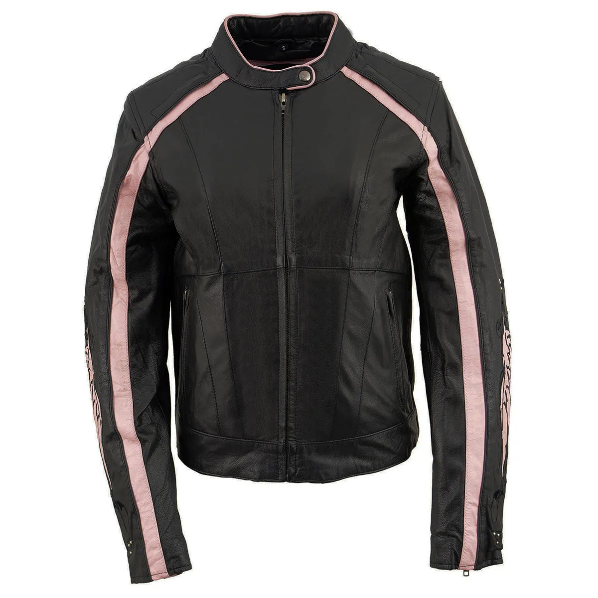 Milwaukee Leather ML1952 Women's Black and Pink Embroidered and Stud Design Scooter Jacket