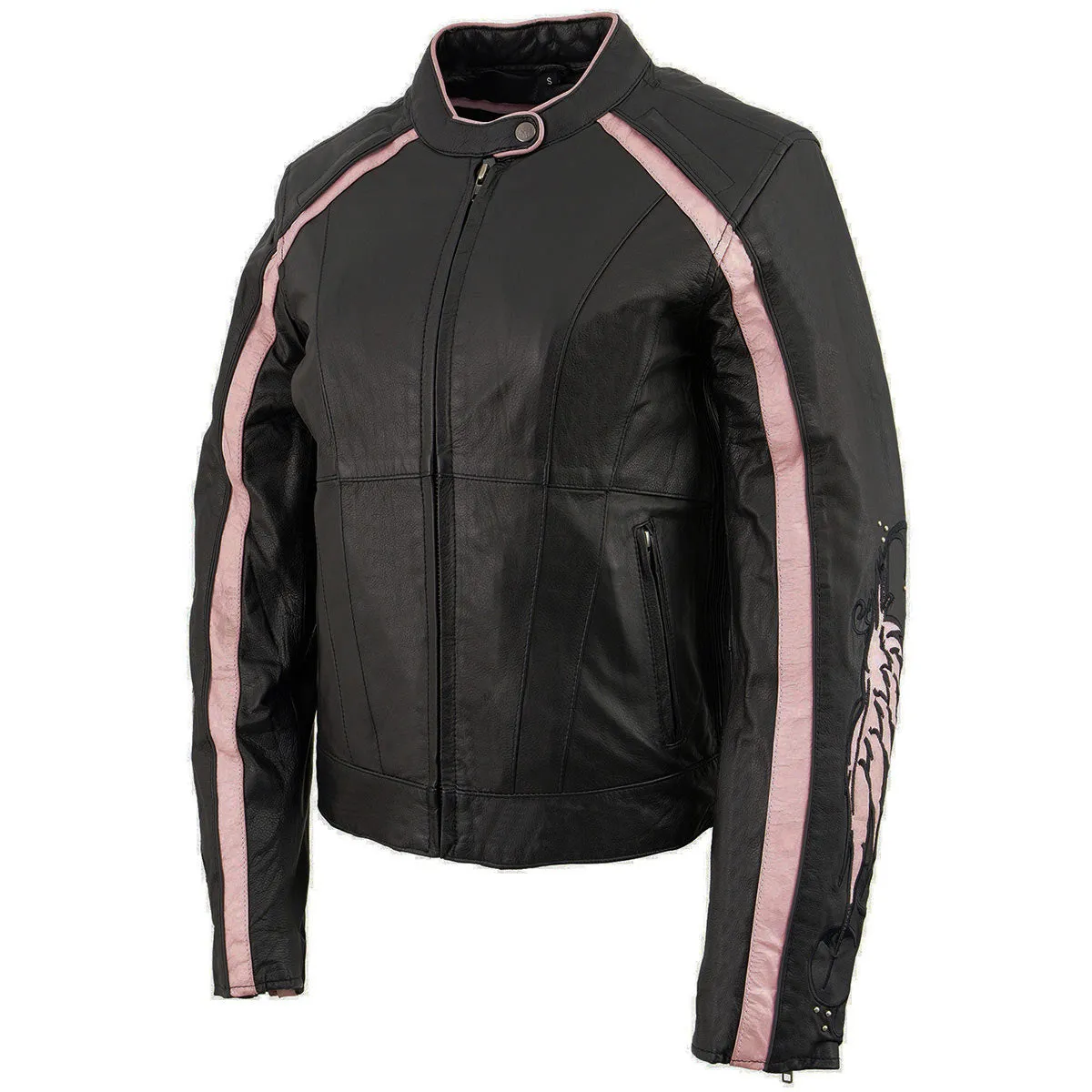 Milwaukee Leather ML1952 Women's Black and Pink Embroidered and Stud Design Scooter Jacket