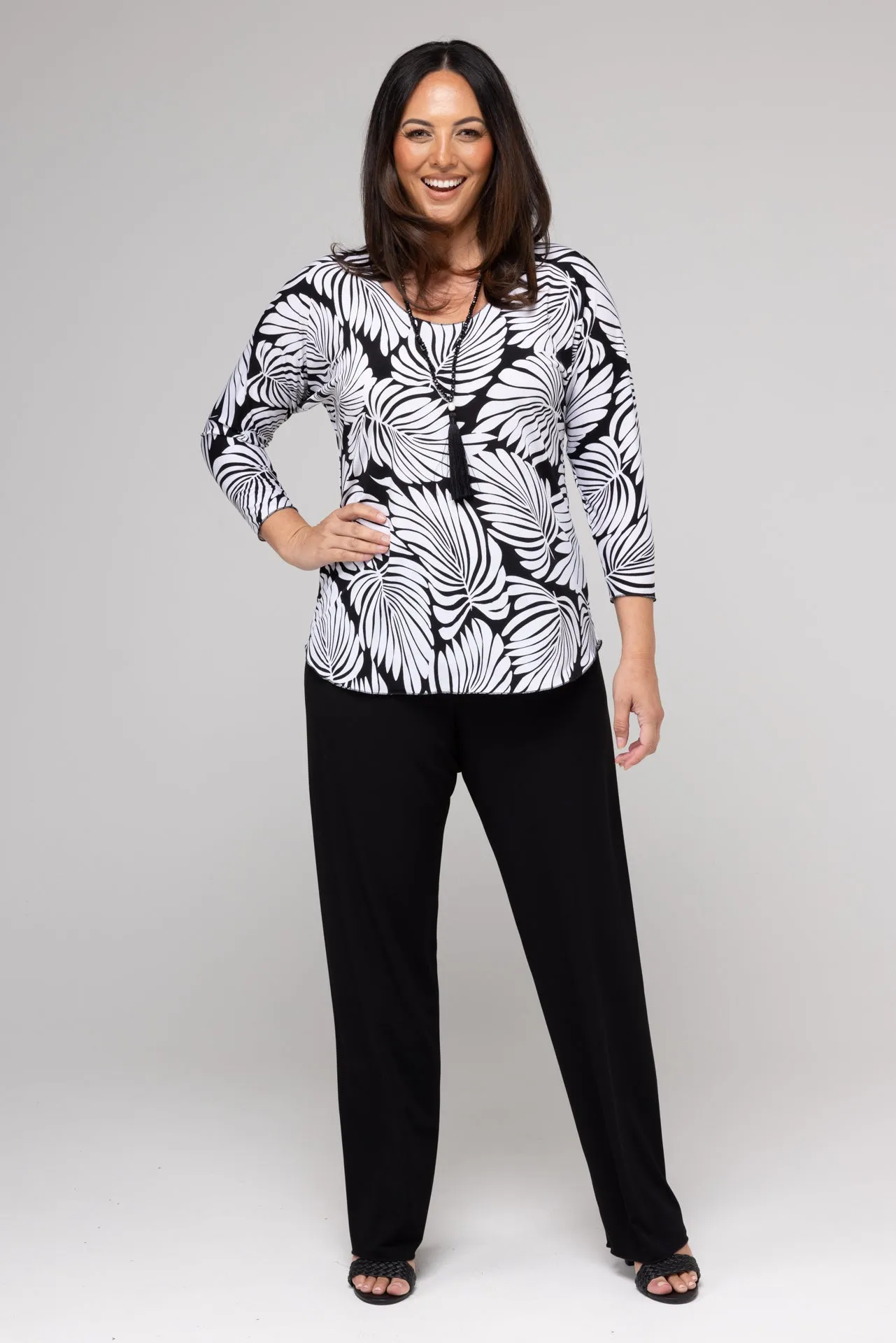 Monstera Print 3/4 Sleeve Jersey Top