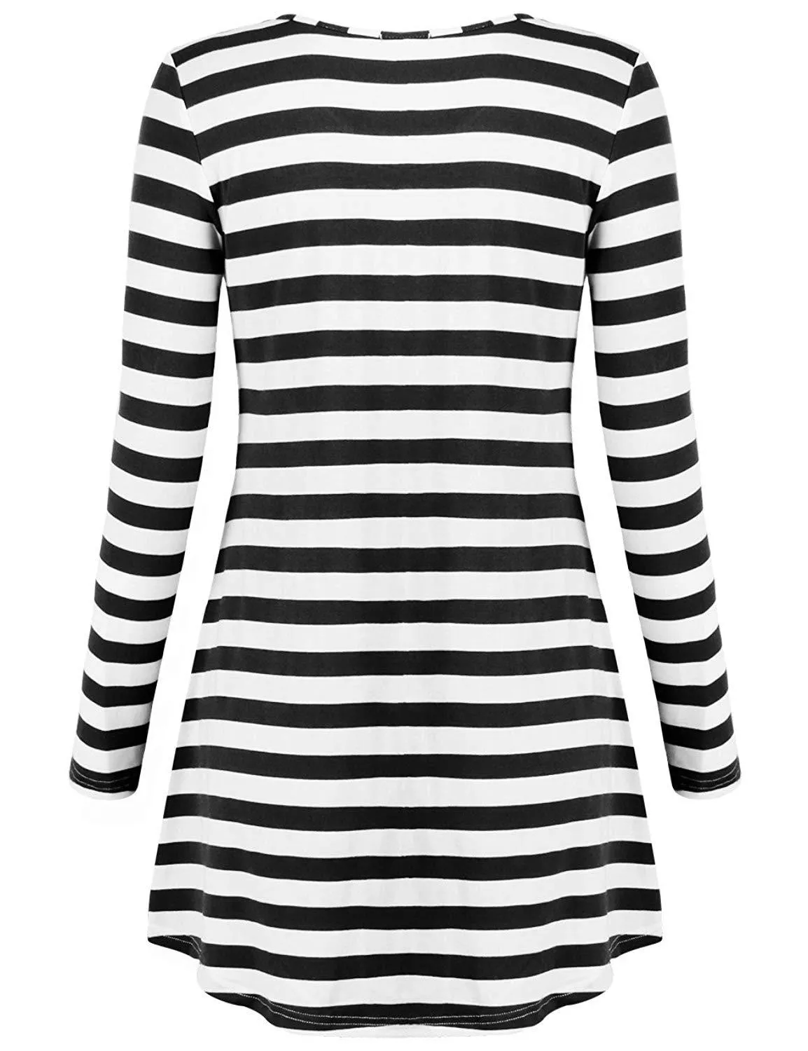 Moosungeek Womens Black Stripe Pattern Loose Tunic Top