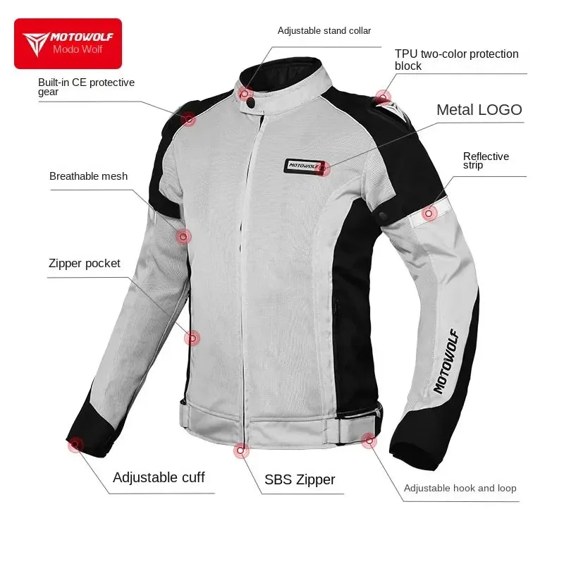 Motowolf Four Seasons Motorcycle Riding Jacket Mesh Casual Jacket With Built-in CE Protection and Anti Drop Racing Riding-MDL0515