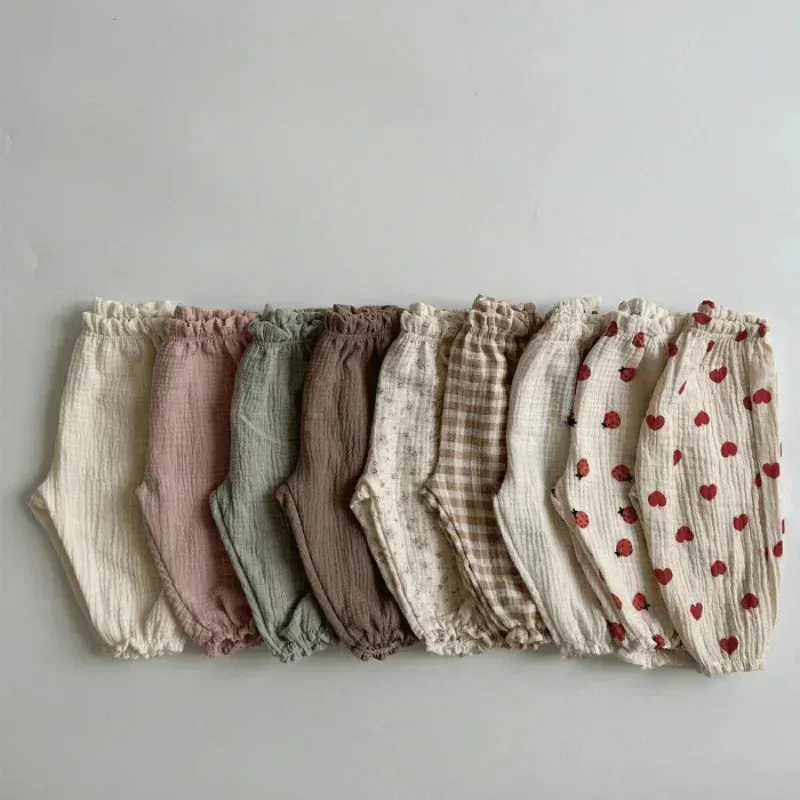 Muslin Cotton Newborn Infant Baby Boys Girls Loose Pants Casual Lantern Pants Full Pants