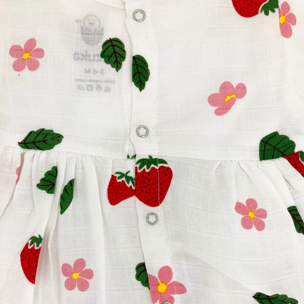 Muslin Frock for Baby Girl - Butterfly Sleeve  100% Organic Cotton -Strawberry