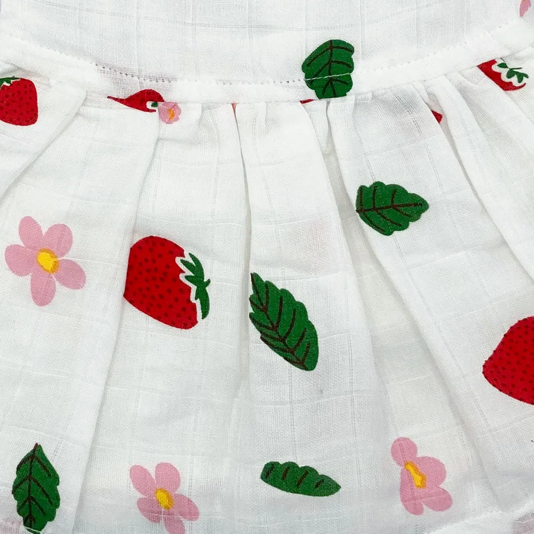 Muslin Frock for Baby Girl - Butterfly Sleeve  100% Organic Cotton -Strawberry