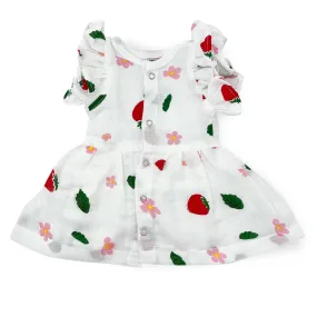 Muslin Frock for Baby Girl - Butterfly Sleeve  100% Organic Cotton -Strawberry