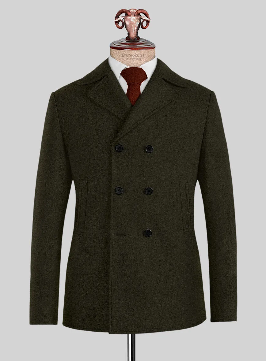 Naples Dark Green Tweed Pea Coat