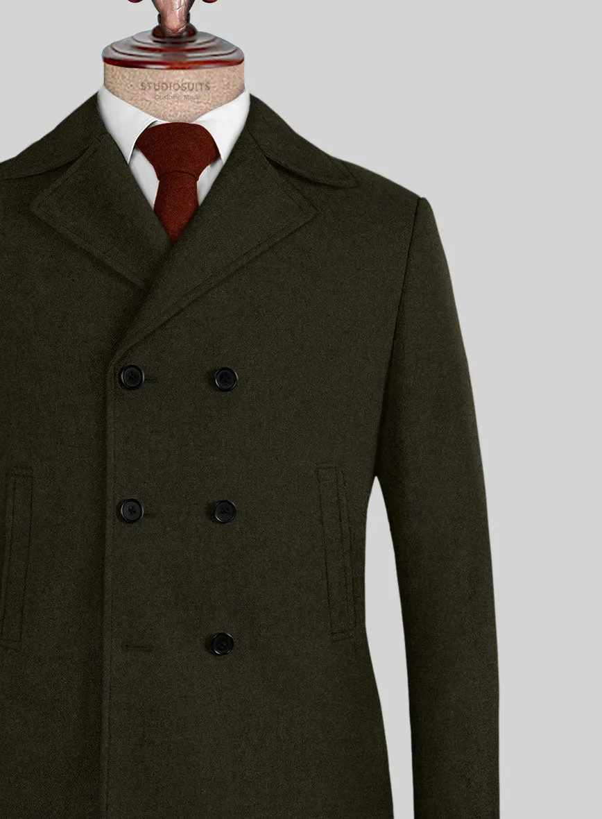 Naples Dark Green Tweed Pea Coat