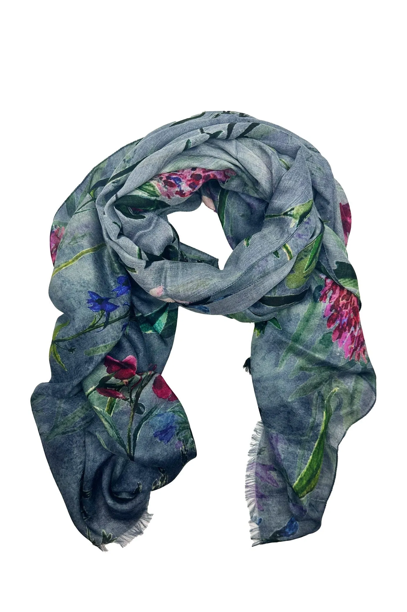 Naya Floral Modal Scarf Slate Blue