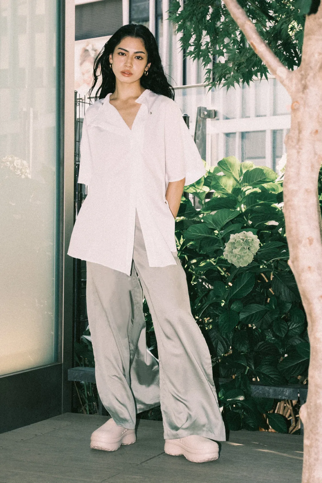 New_ SLIT PANTS / Lyocell TENCEL soft twill structure