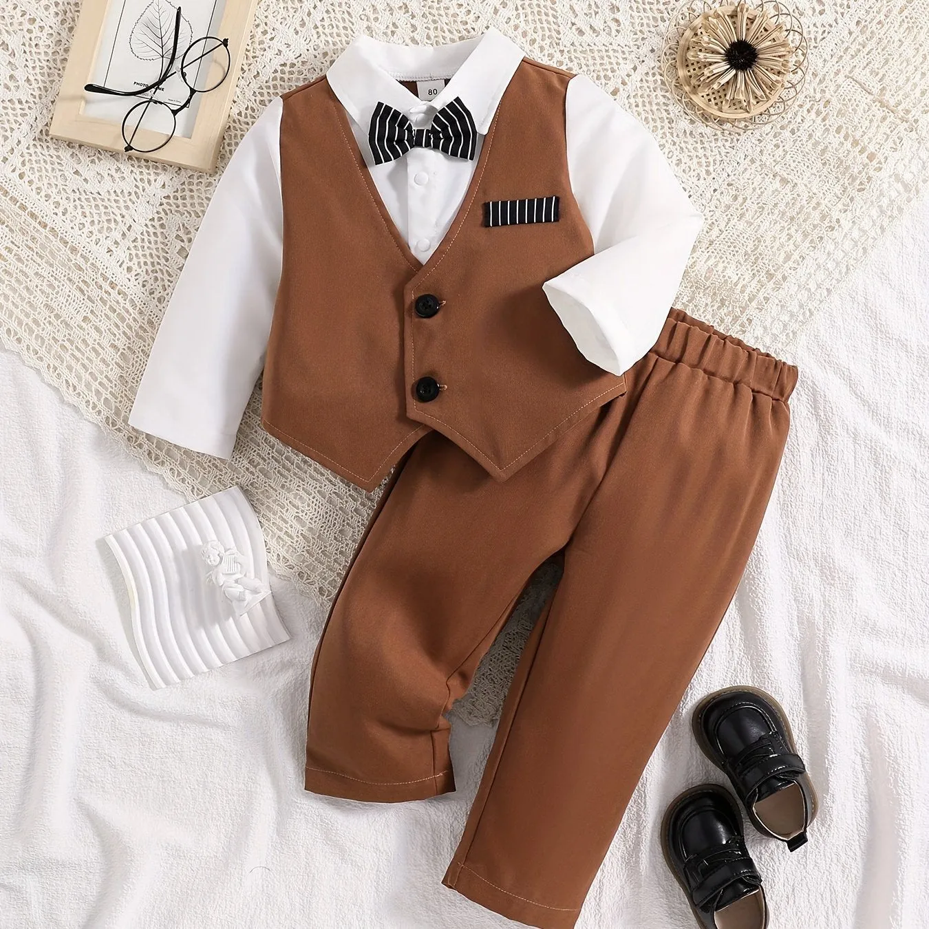 Newborn Baby Boy Formal Tuxedo Suit with Bowtie