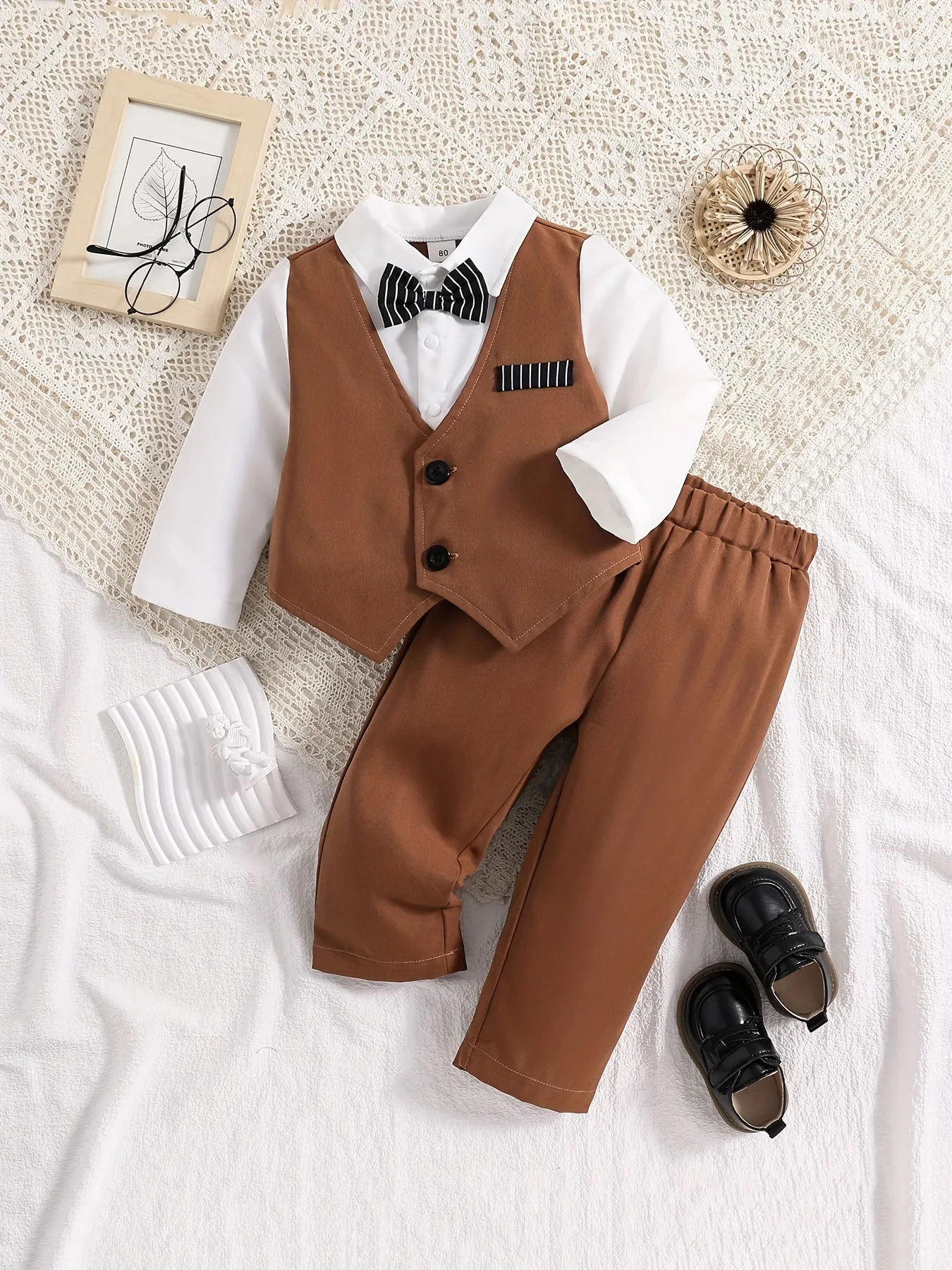 Newborn Baby Boy Formal Tuxedo Suit with Bowtie