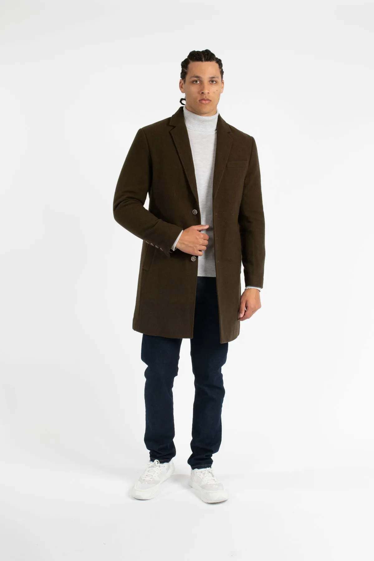 Olive Wool Blend Padded Coat