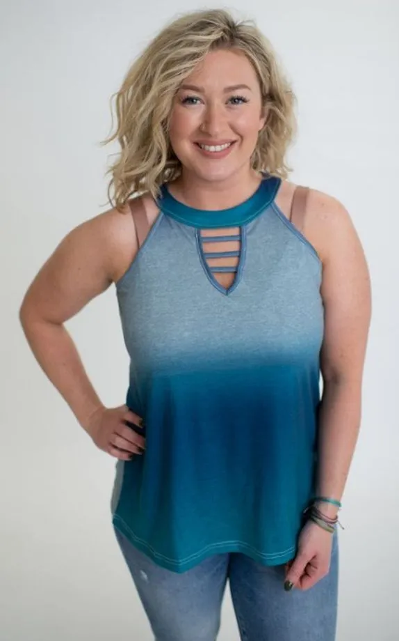 Ombre' Keyhole Tank Top, Blue