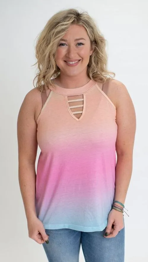 Ombre' Keyhole Tank Top, Rainbow