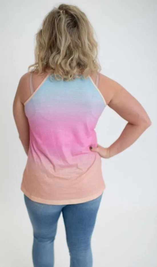 Ombre' Keyhole Tank Top, Rainbow