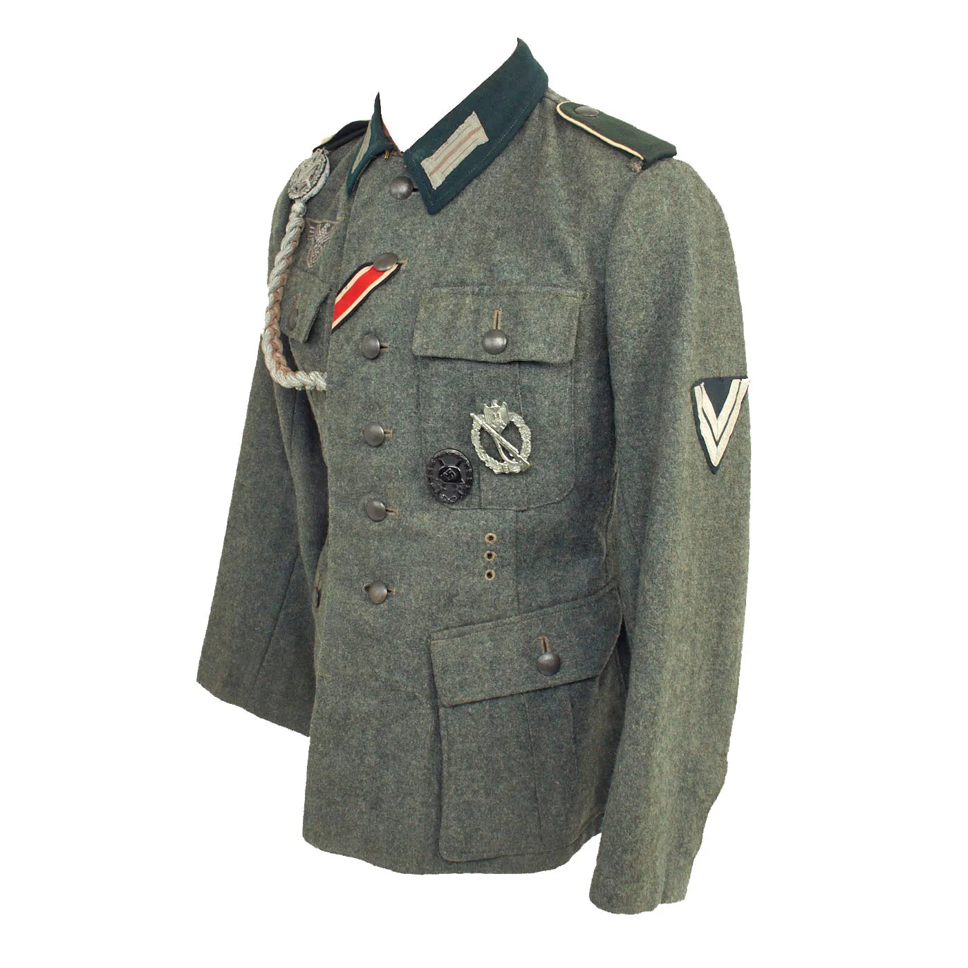 Original German WWII Heer Army Infantry Obergefreiter Enlisted M36 Field Tunic with Marksmanship Lanyard and Awards