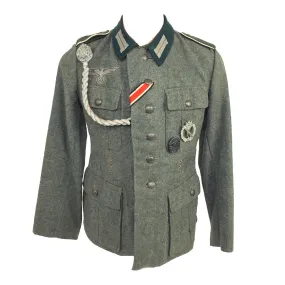 Original German WWII Heer Army Infantry Obergefreiter Enlisted M36 Field Tunic with Marksmanship Lanyard and Awards