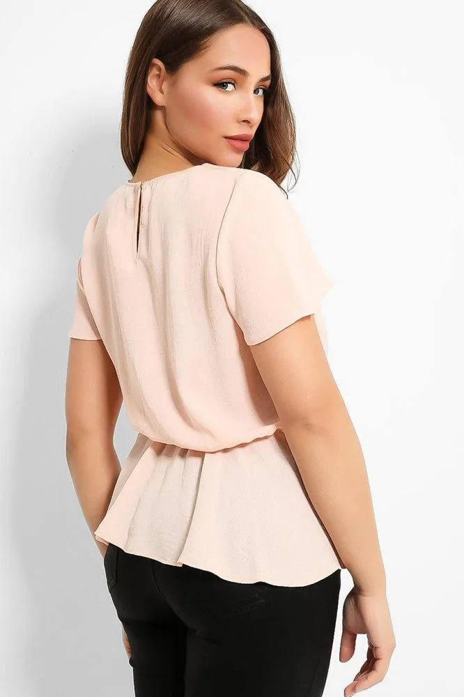 Peach Knit Front Detail Top