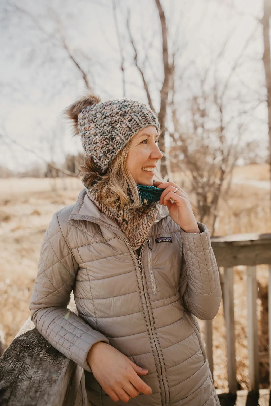 Pearl Gray, Blue, and Teal Merino Wool Fair Isle Hand Knit Cowl