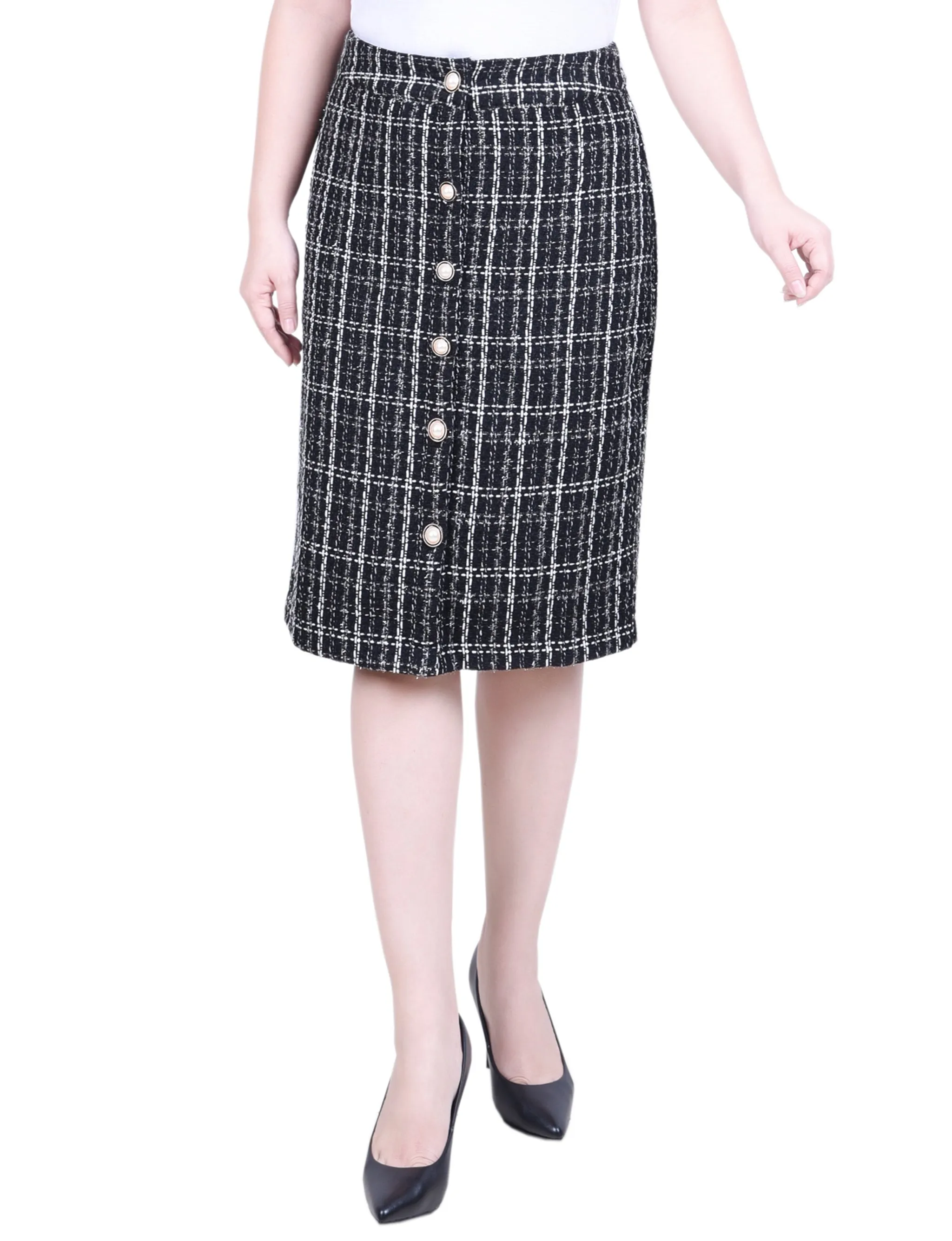 Petite Knee Length Slim Tweed Knit Skirt