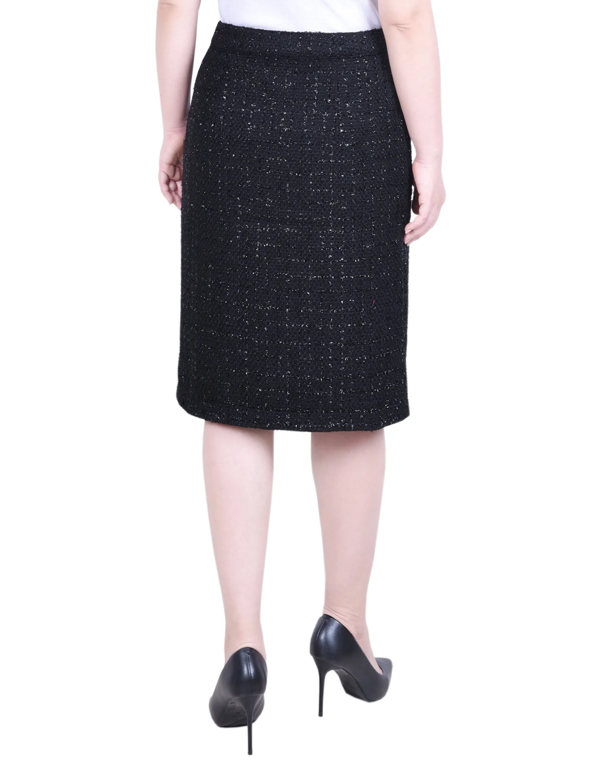 Petite Knee Length Slim Tweed Knit Skirt