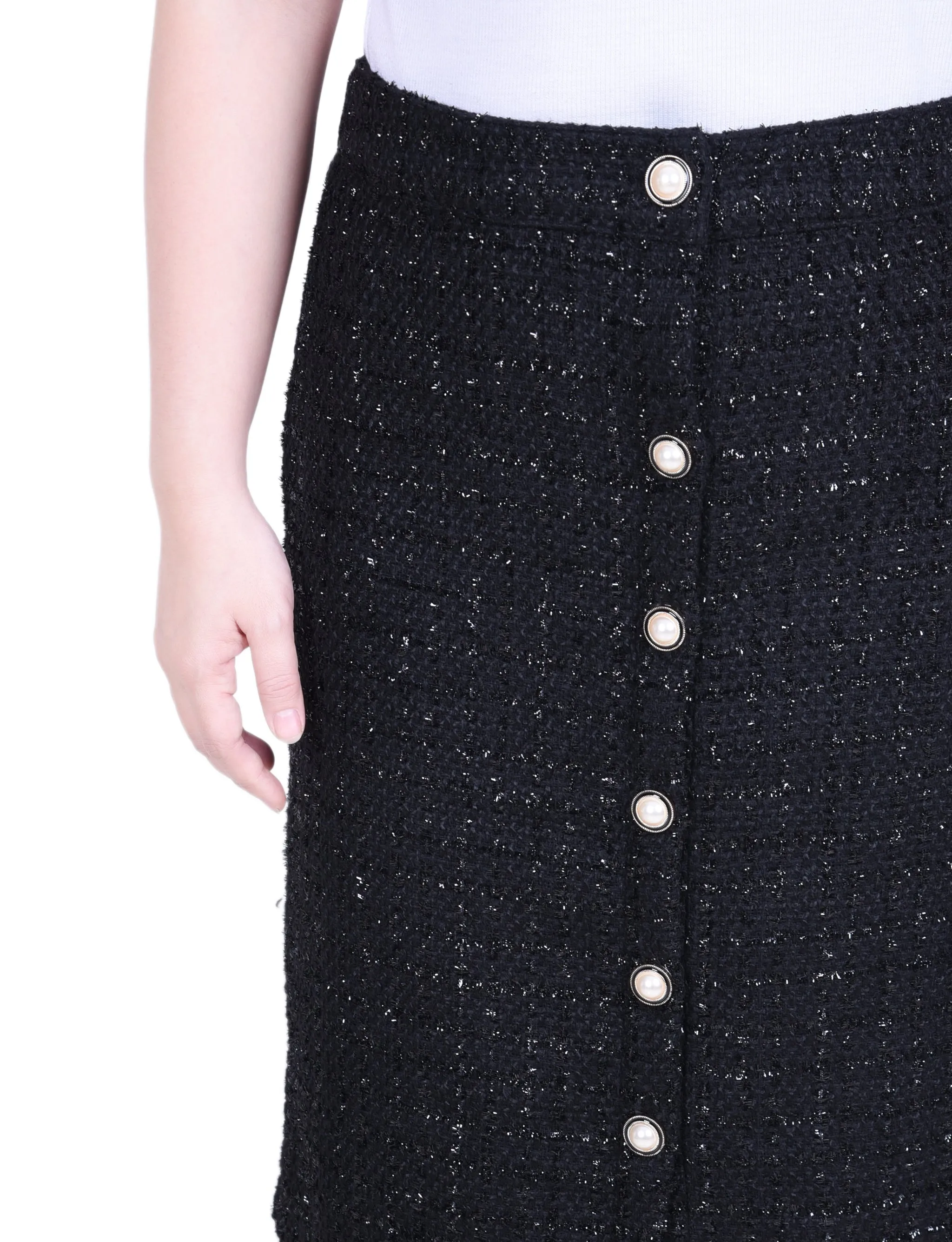 Petite Knee Length Slim Tweed Knit Skirt