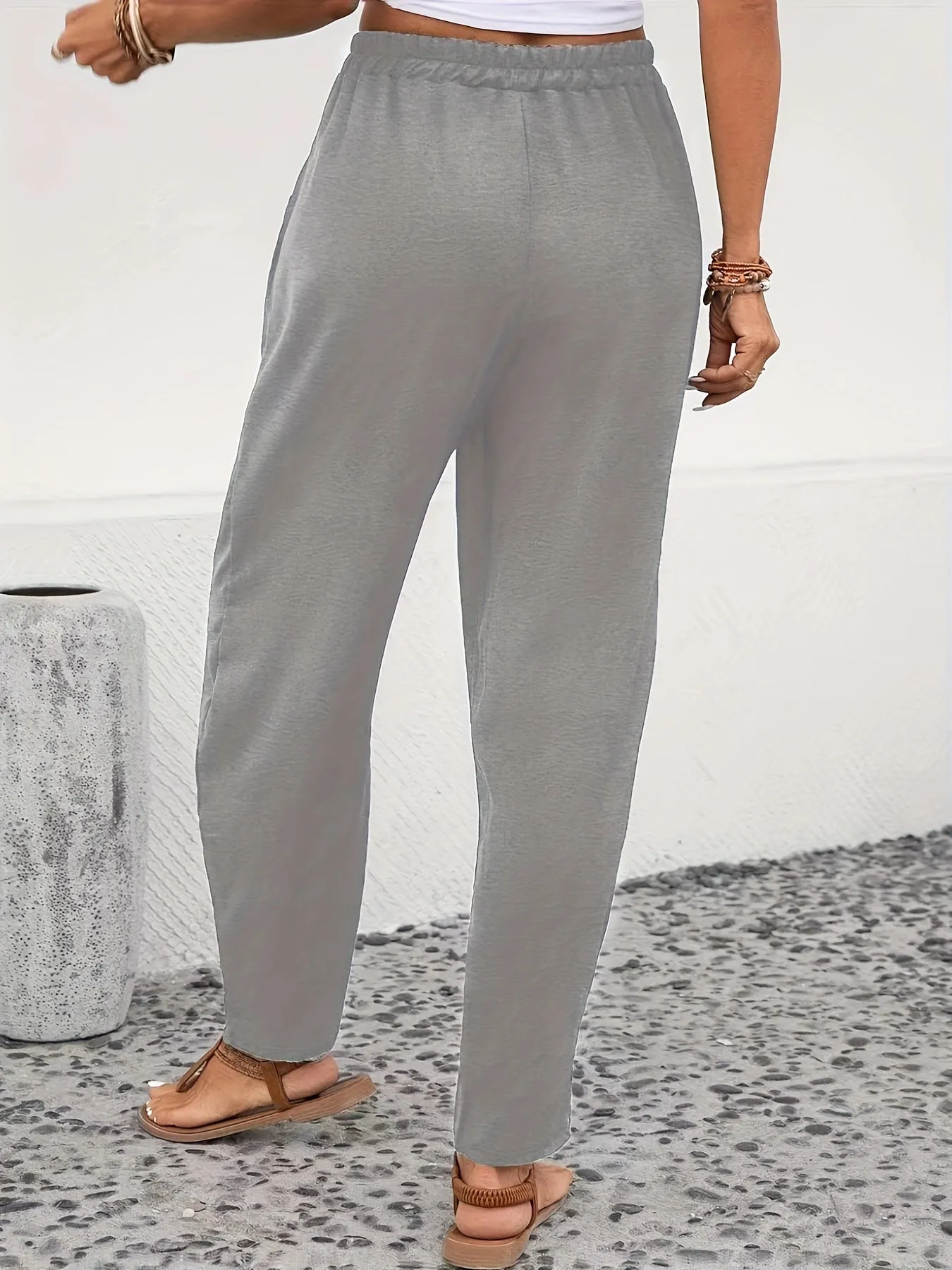 Plus Size Solid High Rise Tapered Leg Trousers - Comfort Meets Style with Convenient Pockets