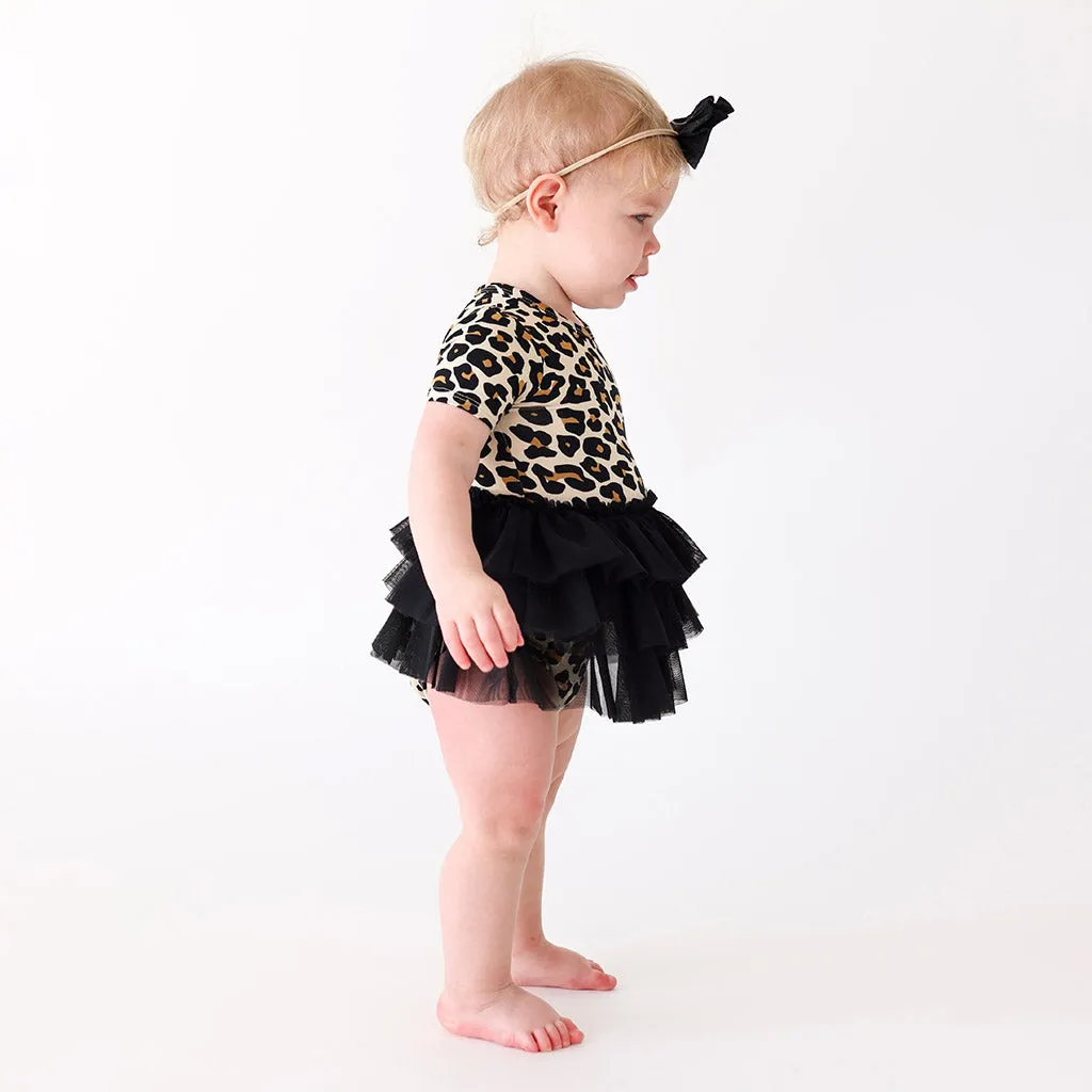 Posh Peanut Short Sleeve Tulle Skirt Bodysuit - Lana Leopard