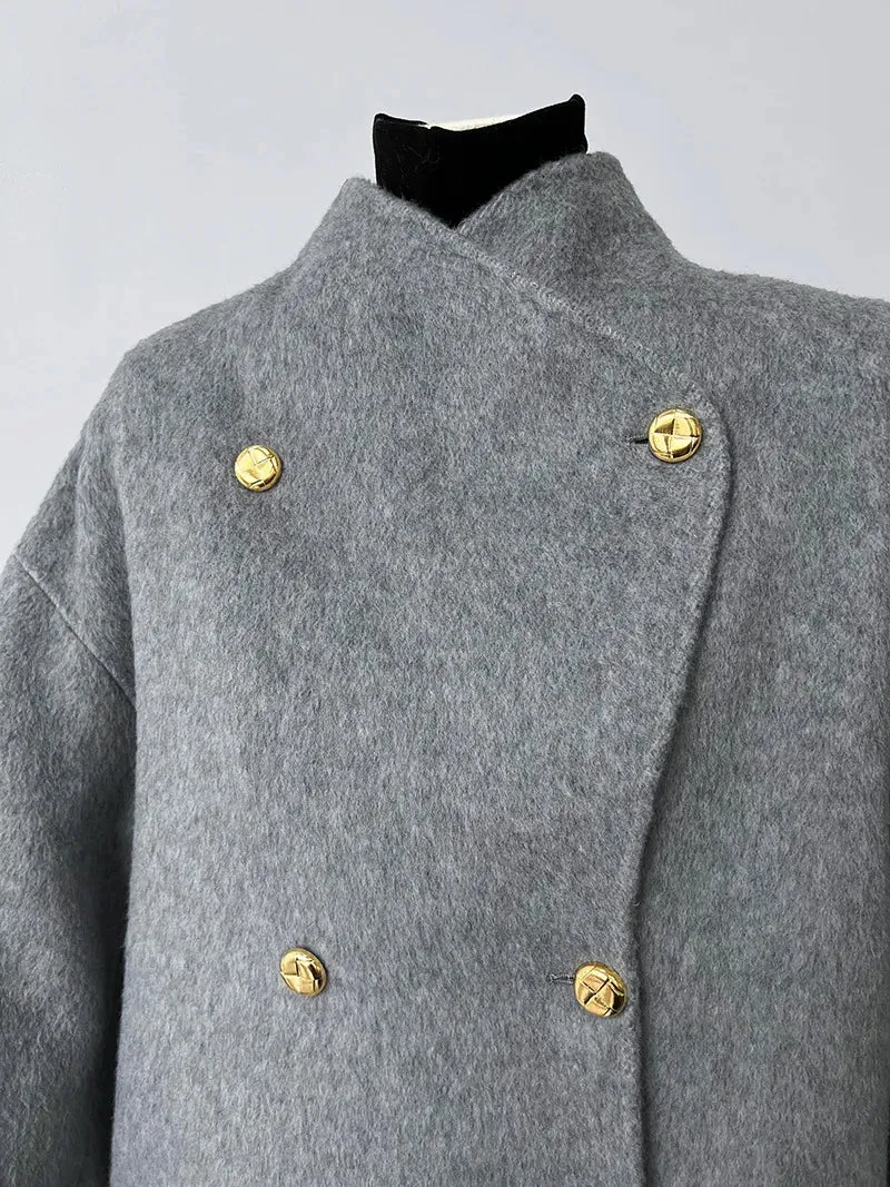 Pre Order:  Gold Buttons Double-Breasted Woolen Coat