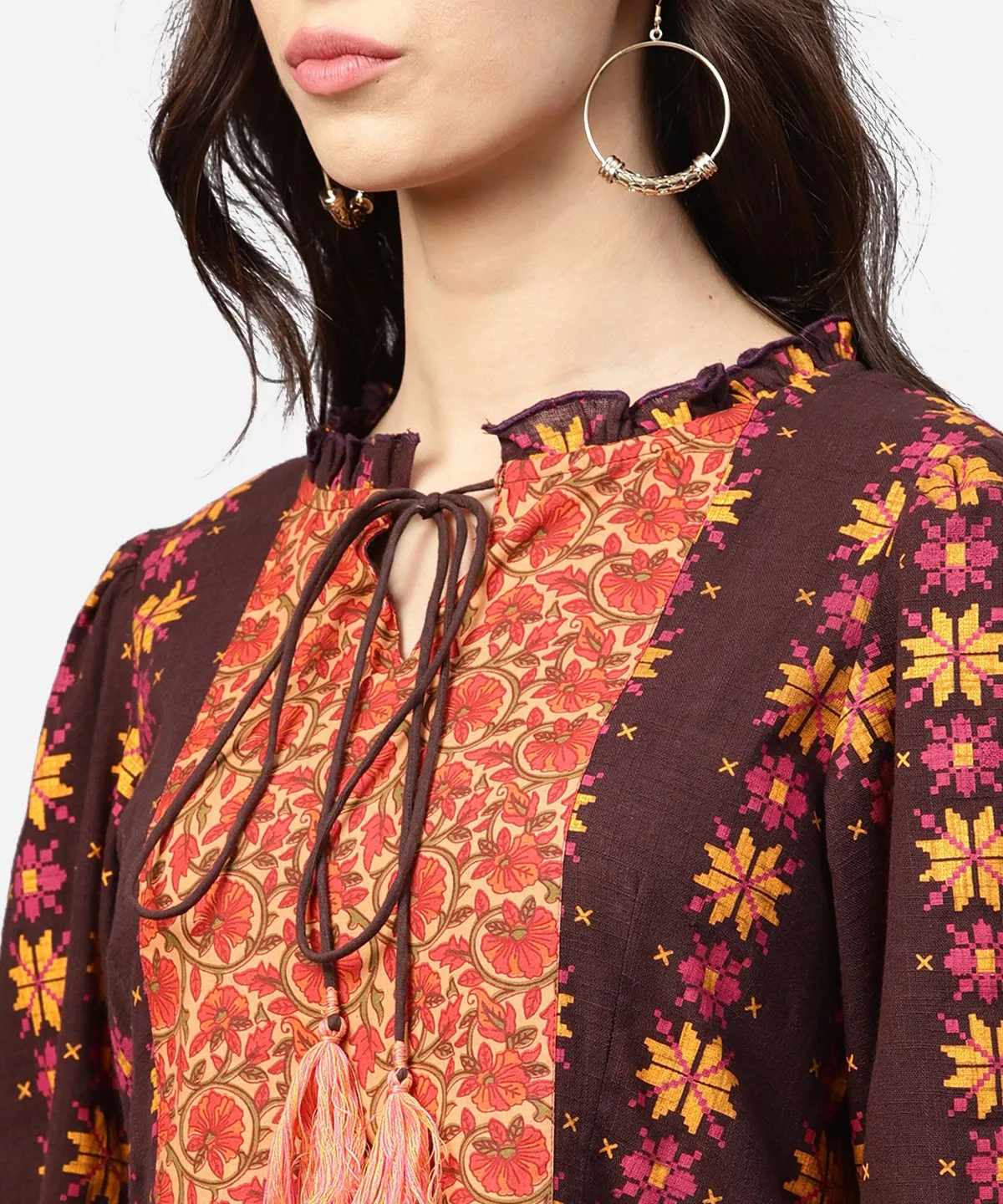 Printed 3/4Th Sleeve Cotton A-Line Tunic