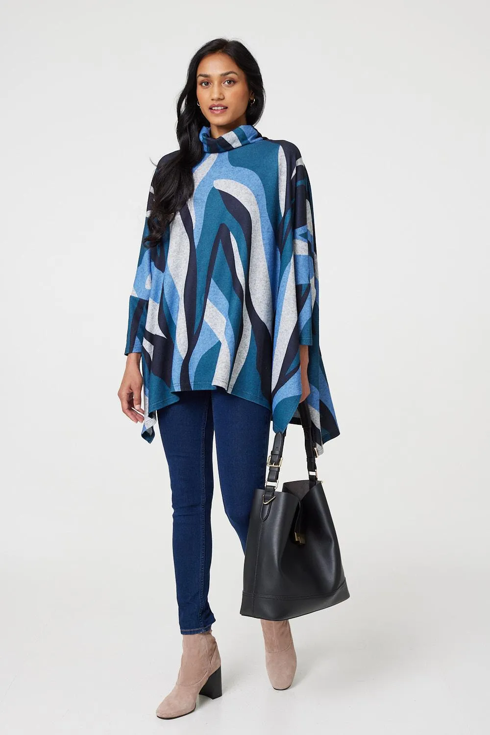 Printed Roll Neck Oversized Tunic Top