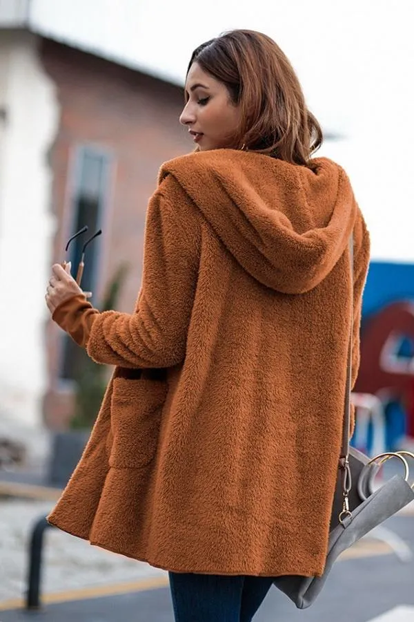 Pure Color Hooded Pockets Cardigan