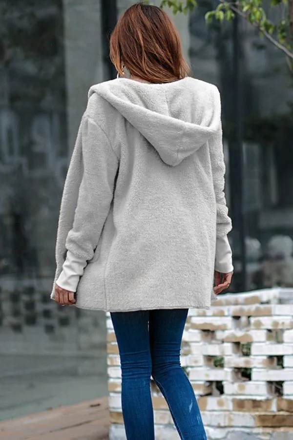 Pure Color Hooded Pockets Cardigan