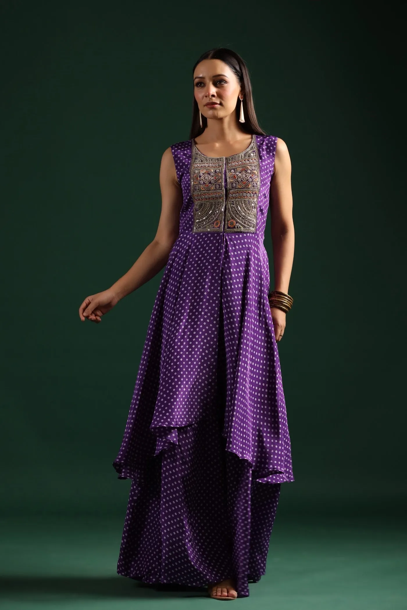 Purple Bandhani Embroidered Tunic & Palazzo