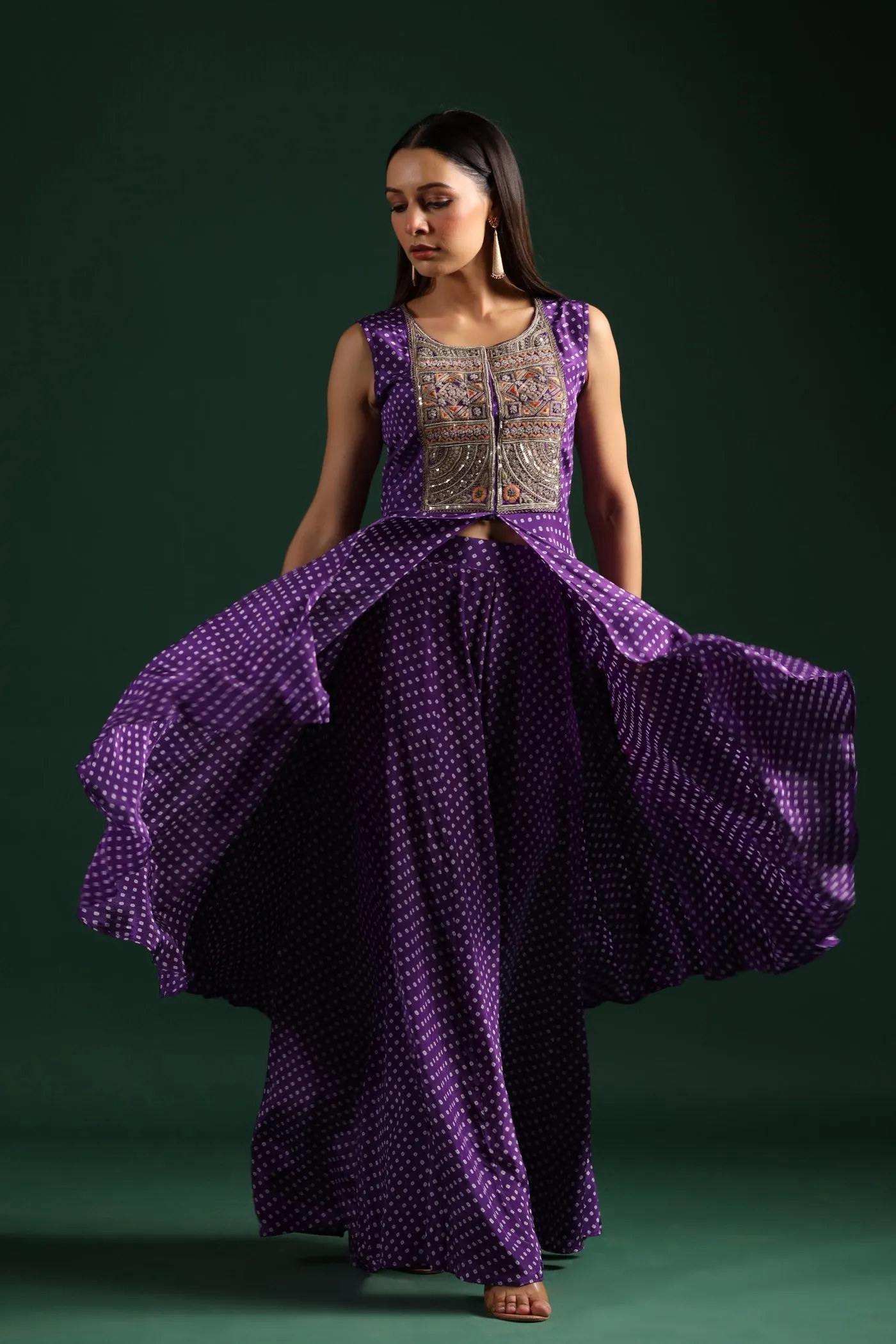 Purple Bandhani Embroidered Tunic & Palazzo