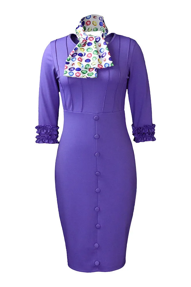 Purple Knee Length Bodycon Office Dress