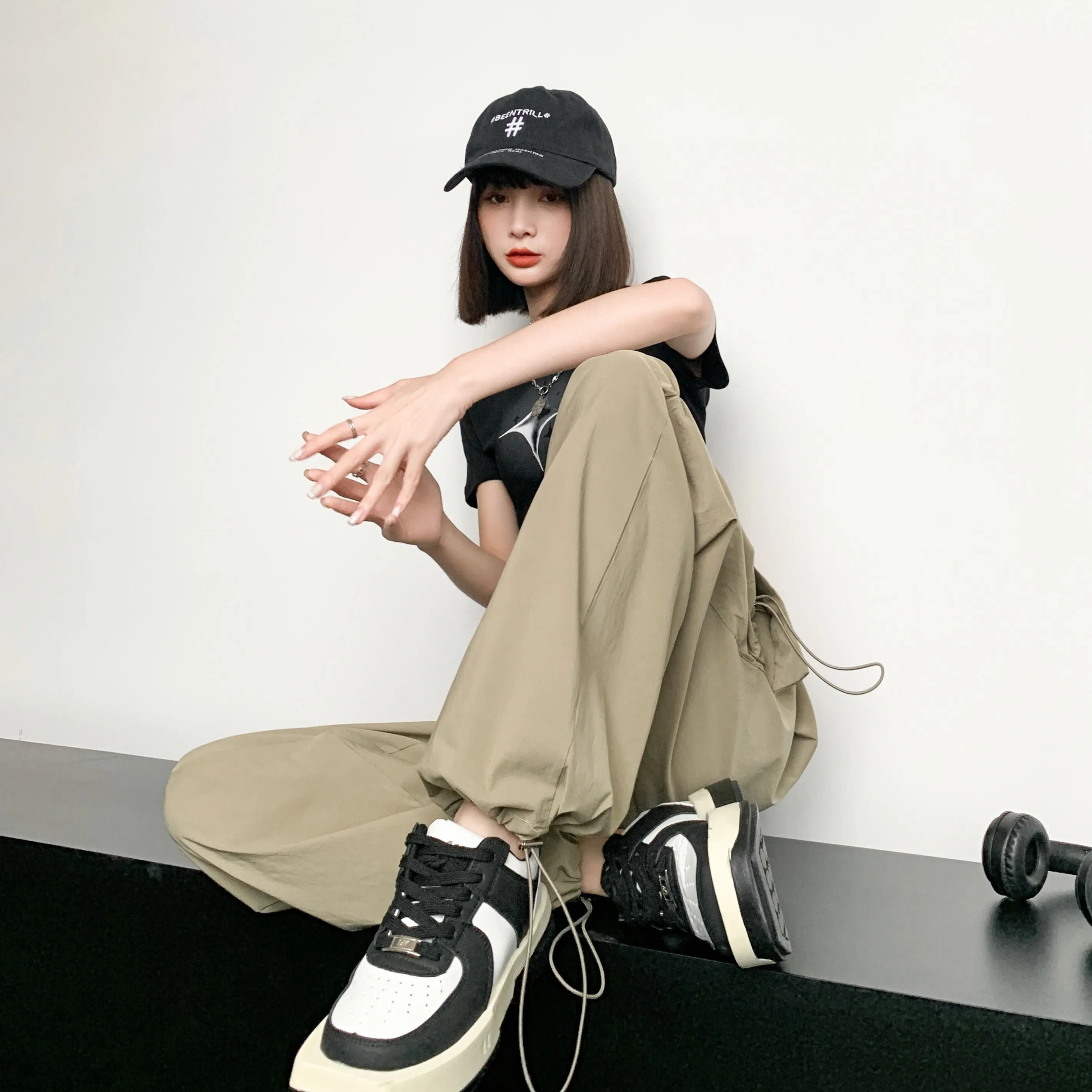 Quick-Drying Solid Color Thin High-Waisted Street Style Versatile Cargo Pants