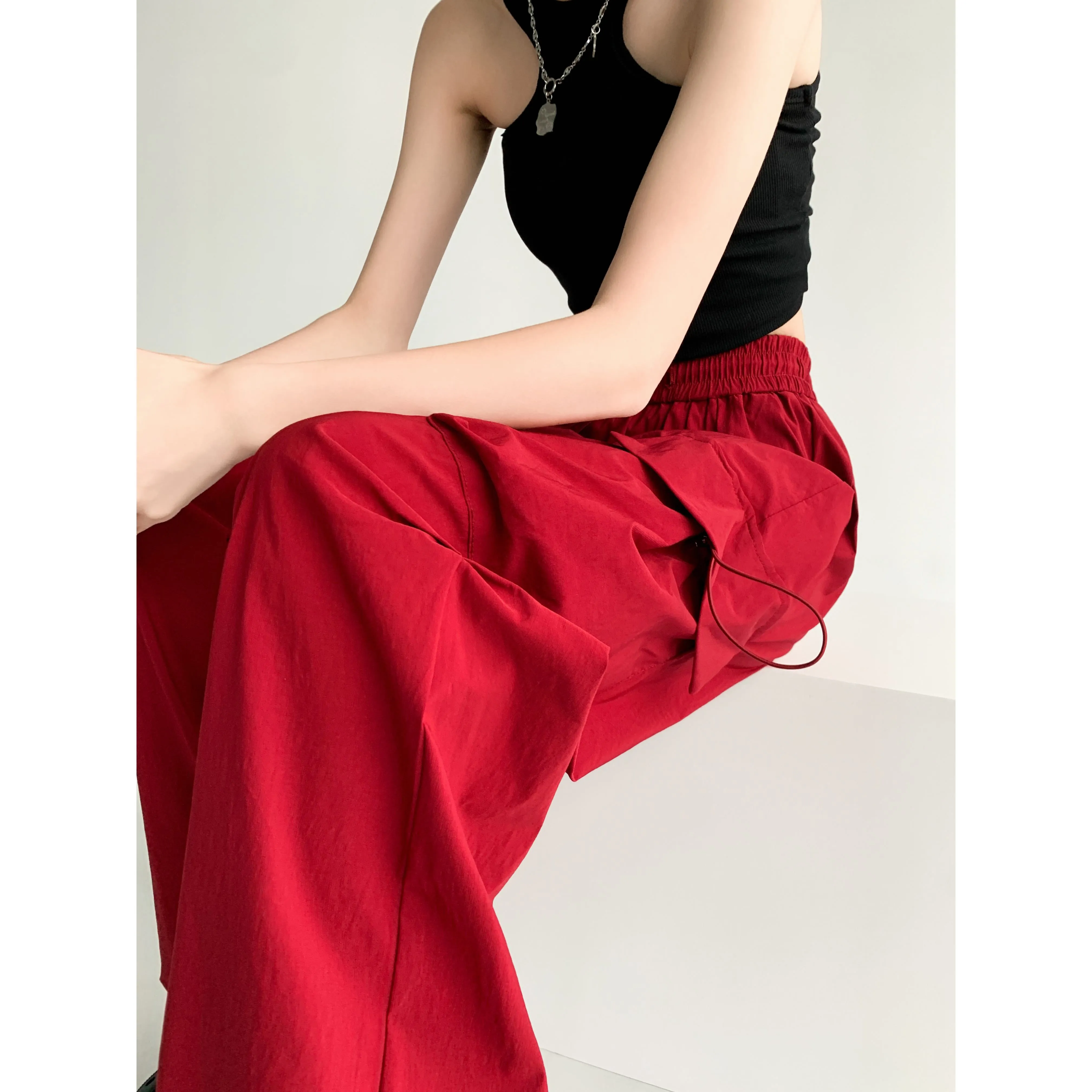 Quick-Drying Solid Color Thin High-Waisted Street Style Versatile Cargo Pants