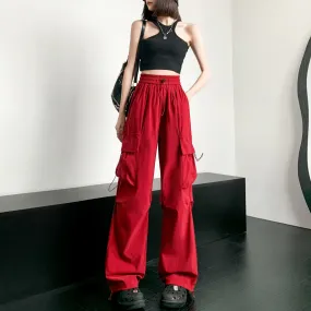 Quick-Drying Solid Color Thin High-Waisted Street Style Versatile Cargo Pants