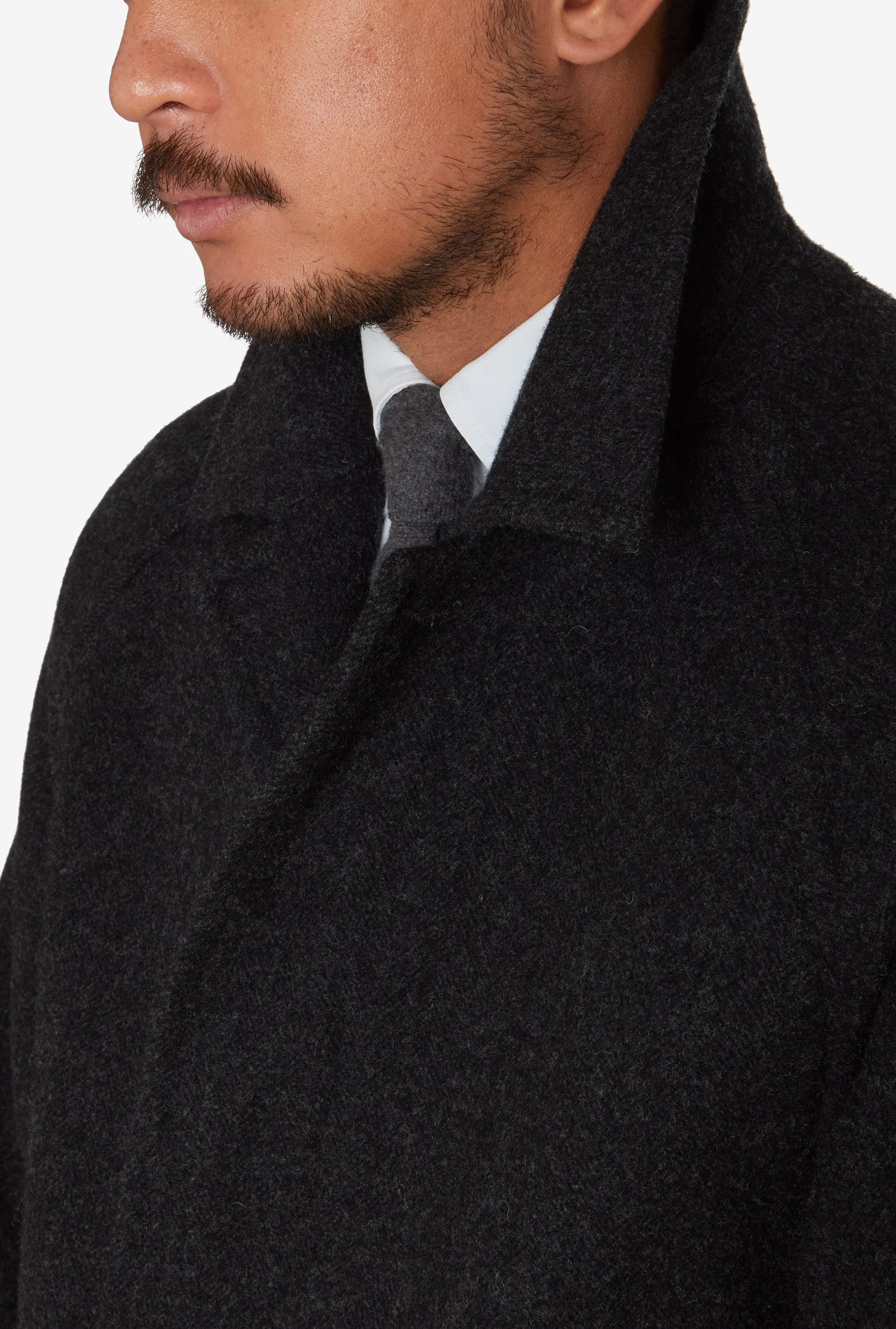 Raglan Sleeve Overcoat Wool Charcoal