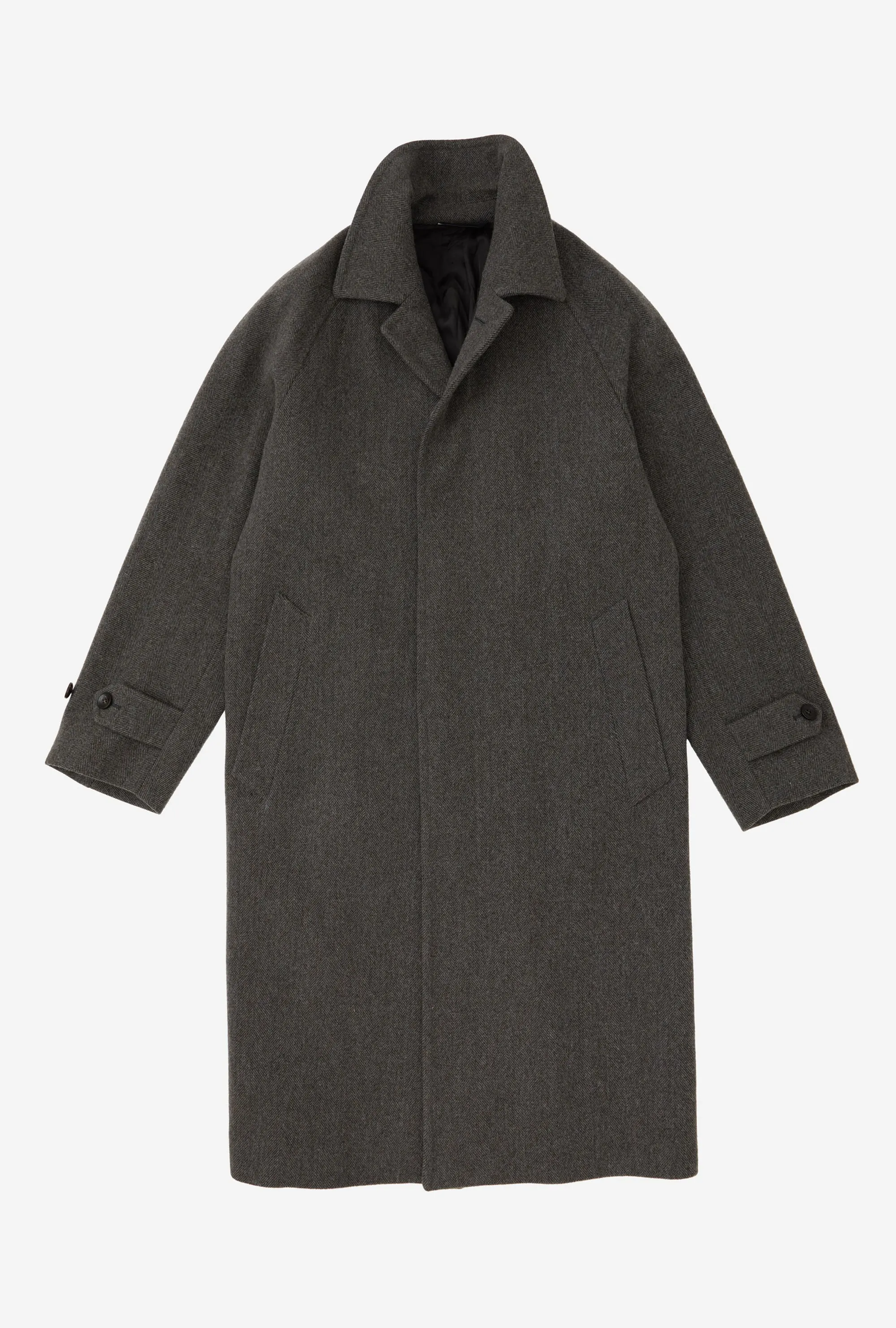 Raglan Sleeve Overcoat Wool Sage Herringbone