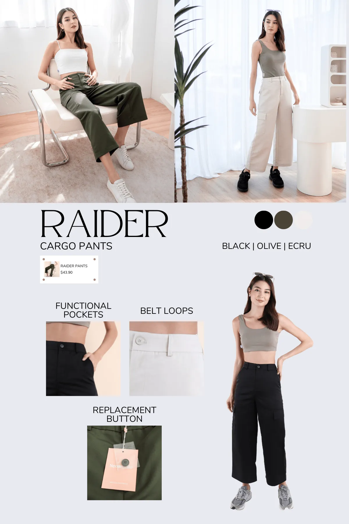 RAIDER CARGO PANTS IN BLACK