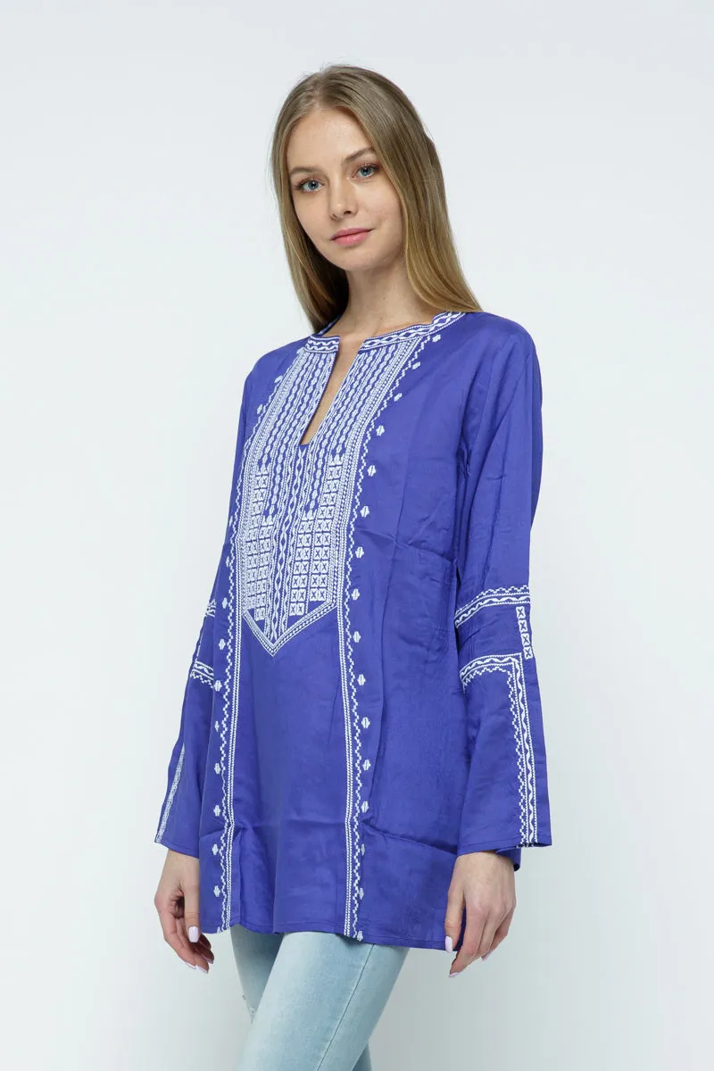 RAJ ALI EMBROIDERED TUNIC - IRIS