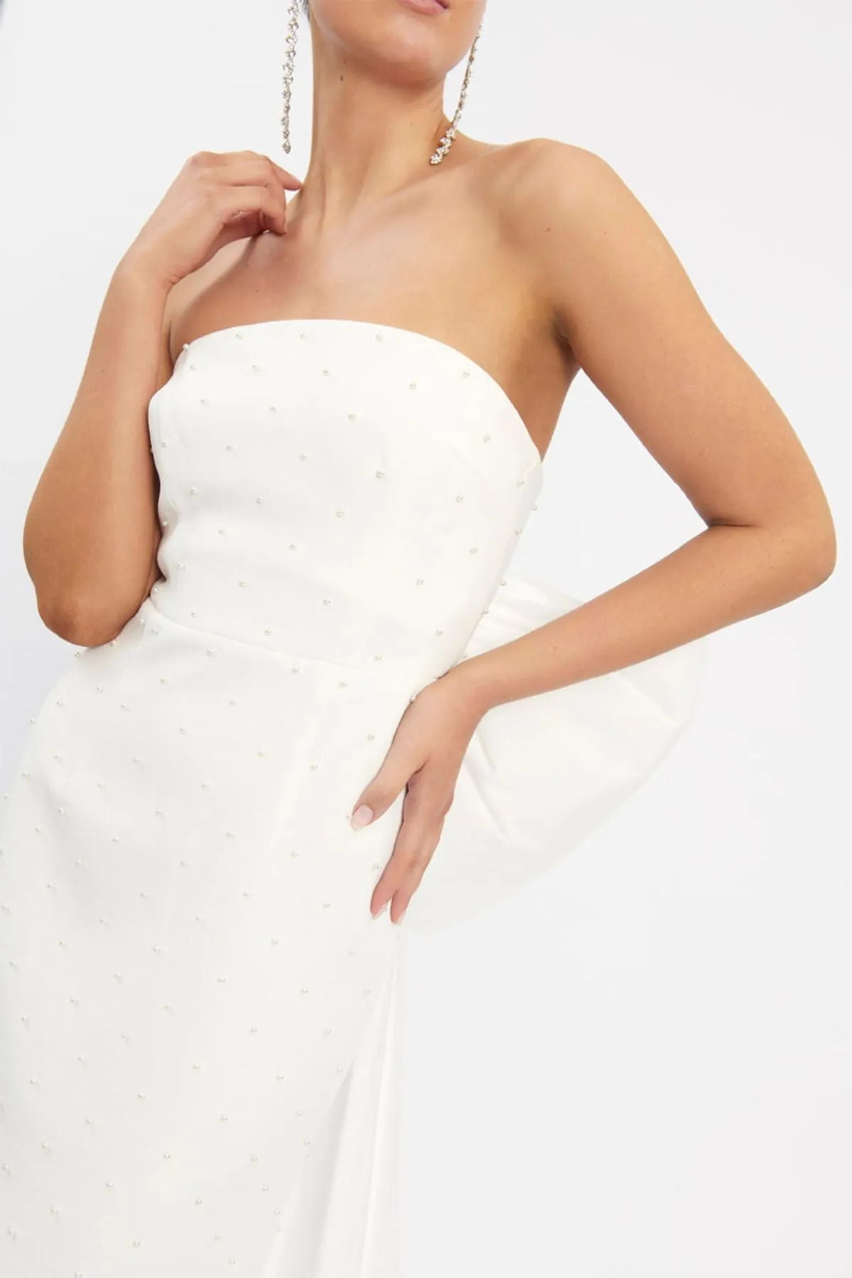 REBECCA VALLANCE Perle Bow Midi Dress (Ivory White) - RRP $1199