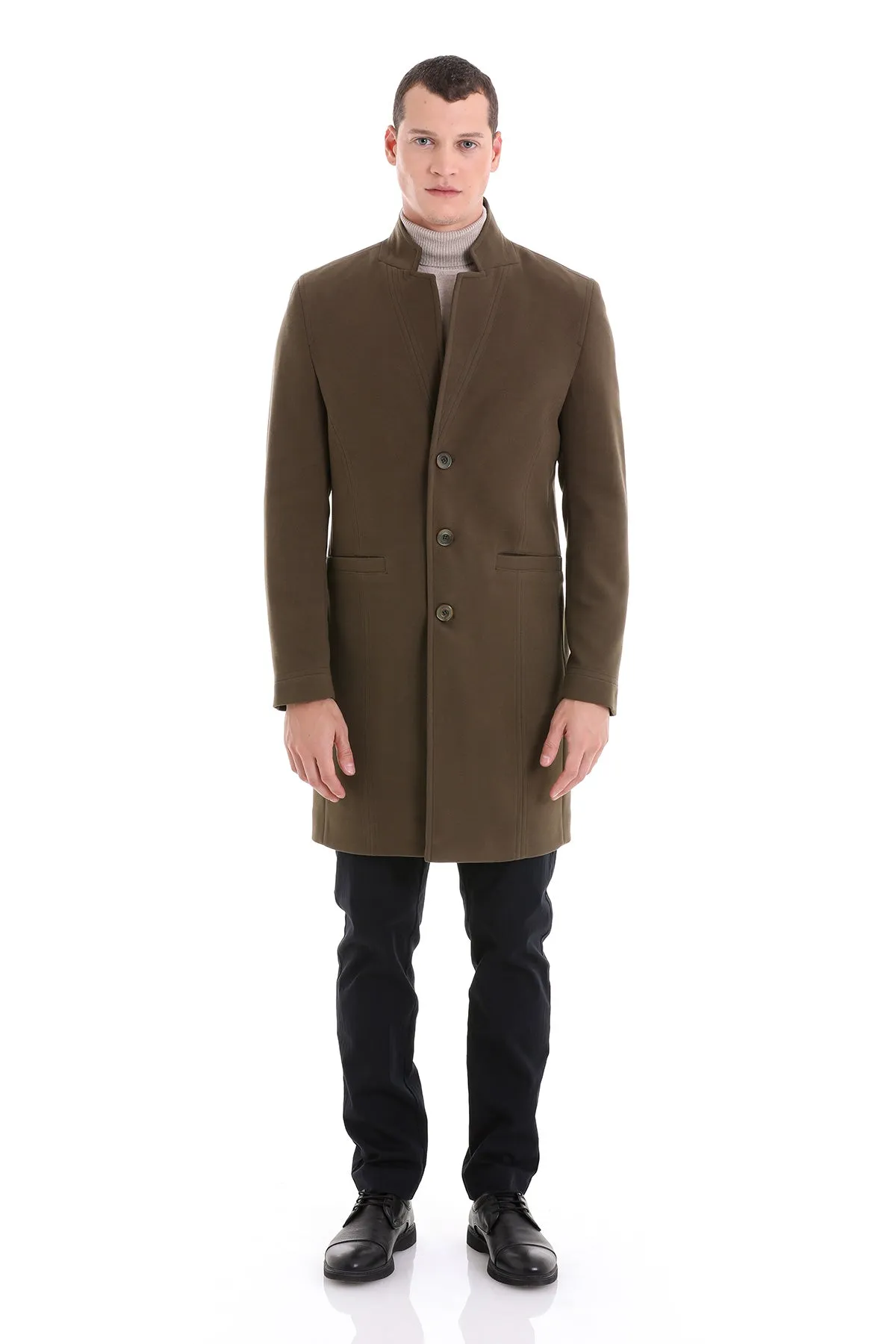 Regular Fit Cachet Notch Lapel Khaki Overcoat