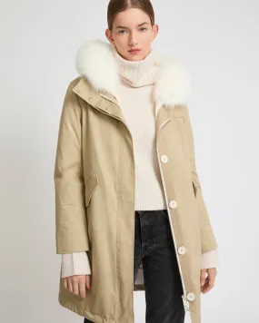 Regular parka in waterproof cotton blend with fox and rabbit fur